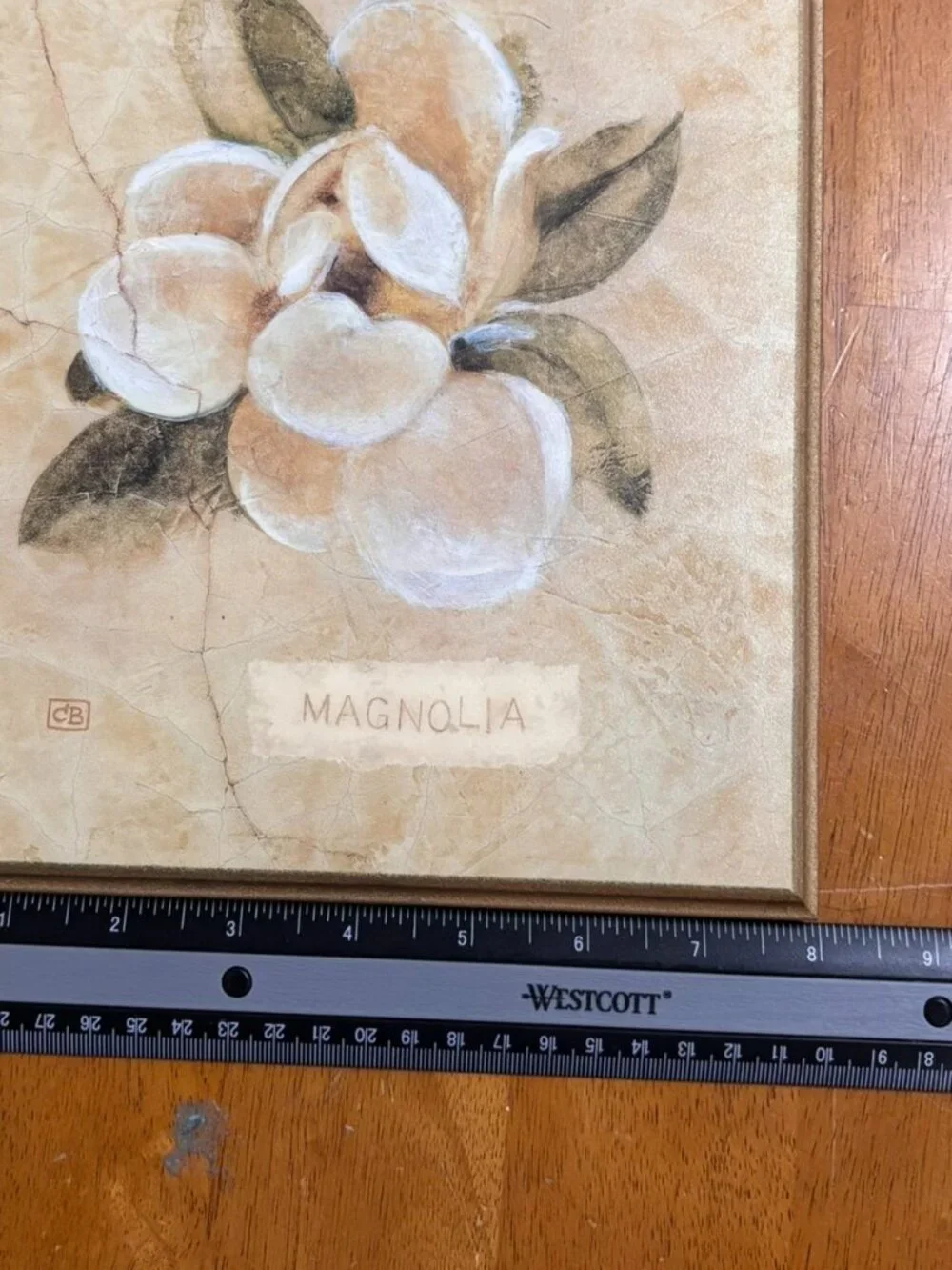VTG Cottagecore Wall Decor Set Garden Print Ceramic Bonnet Magnolia Plaque